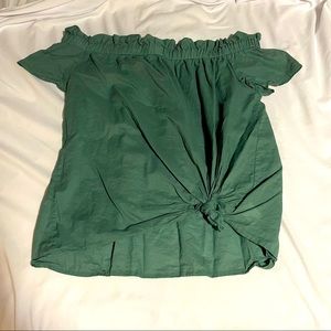 Olive off the shoulder ruffle top